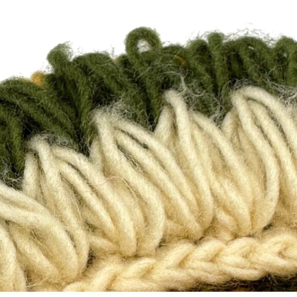 Vintage Hand-Knit Wool Beret With Pom-Pom Accent In Green Cream & Mustard For Ad - Picture 5 of 8